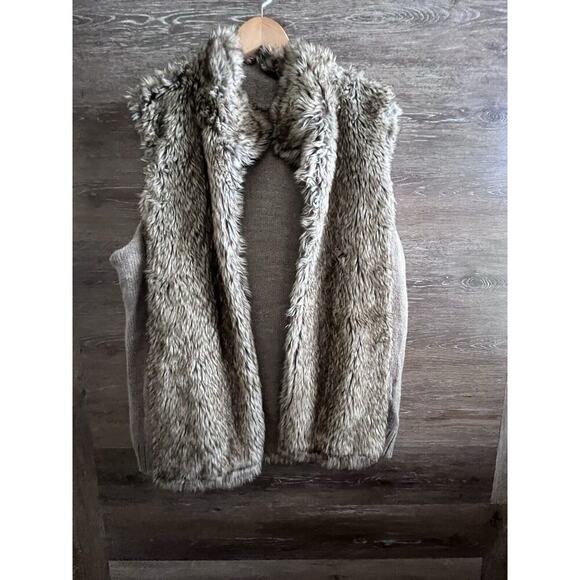 Womens Vest Cream Ivory Cable Knit Faux Fur Large Reversible NY&C Vintage - Picture 7 of 10